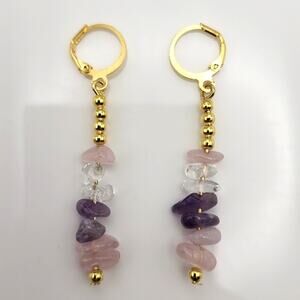 Boho Quartz Crystal Dangle Amethyst Rose Earrings